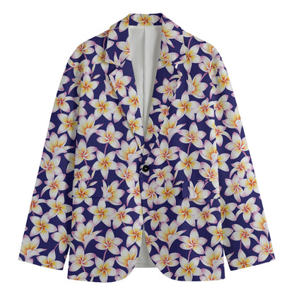 Watercolor Frangipani Flower Print Men's Cotton Blazer