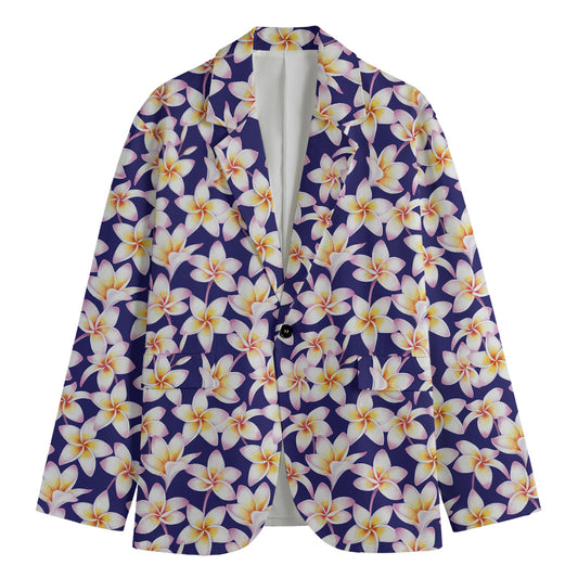 Watercolor Frangipani Flower Print Men's Cotton Blazer