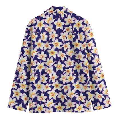 Watercolor Frangipani Flower Print Men's Cotton Blazer
