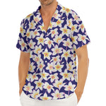 Watercolor Frangipani Flower Print Men's Deep V-Neck Shirt