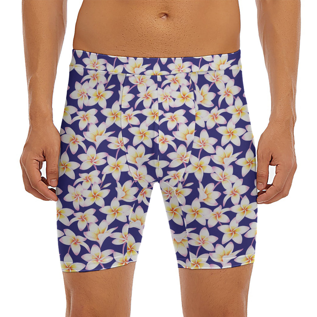 Watercolor Frangipani Flower Print Men's Long Boxer Briefs