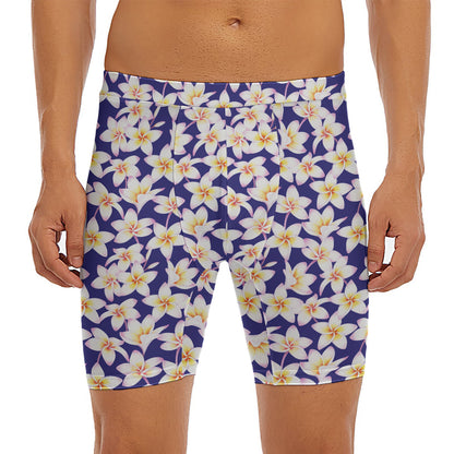 Watercolor Frangipani Flower Print Men's Long Boxer Briefs