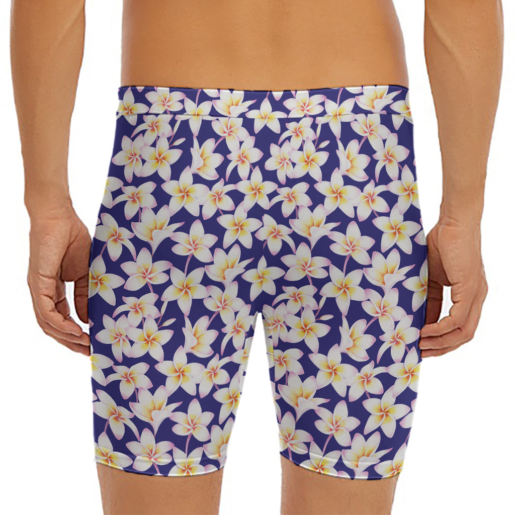 Watercolor Frangipani Flower Print Men's Long Boxer Briefs