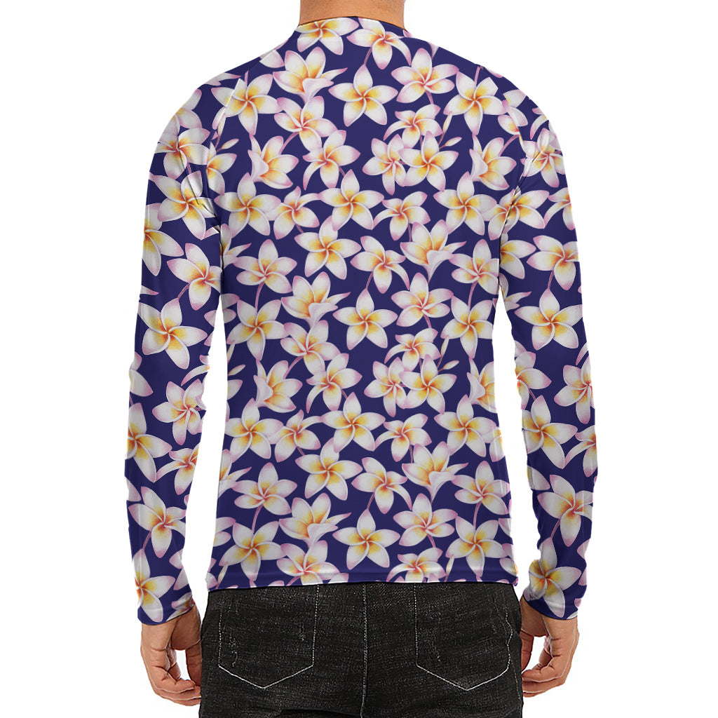 Watercolor Frangipani Flower Print Men's Long Sleeve Rash Guard