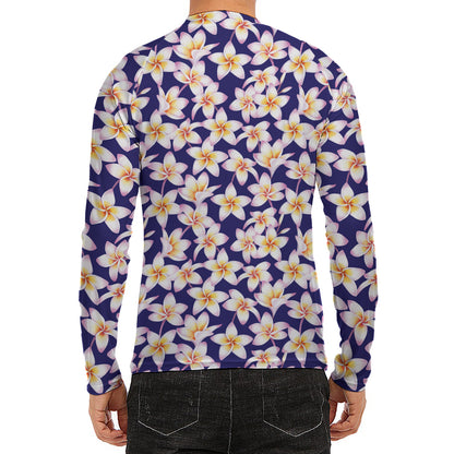 Watercolor Frangipani Flower Print Men's Long Sleeve Rash Guard