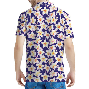 Watercolor Frangipani Flower Print Men's Polo Shirt