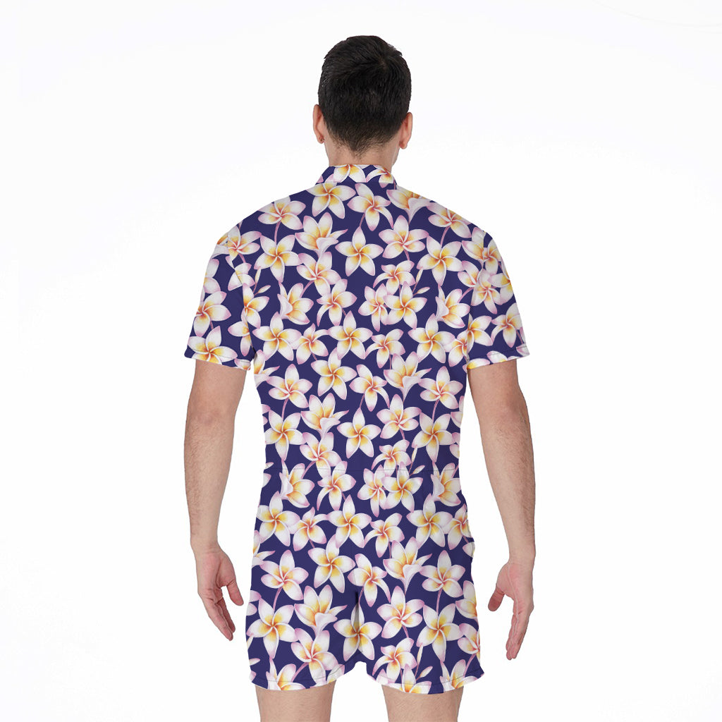 Watercolor Frangipani Flower Print Men's Rompers