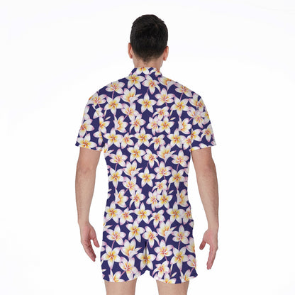 Watercolor Frangipani Flower Print Men's Rompers