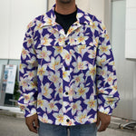 Watercolor Frangipani Flower Print Men's Shirt Jacket