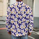 Watercolor Frangipani Flower Print Men's Shirt Jacket
