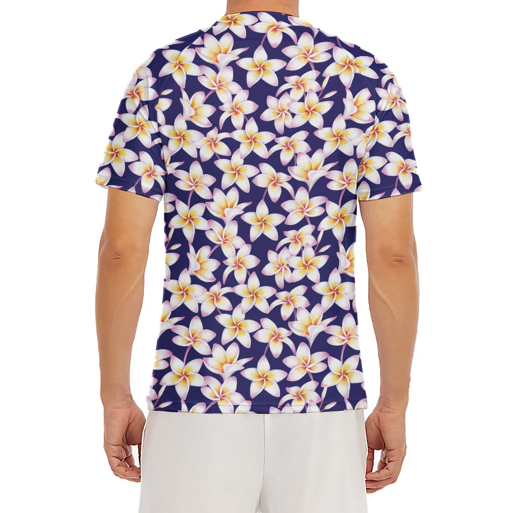 Watercolor Frangipani Flower Print Men's Short Sleeve Rash Guard
