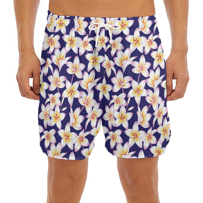 Watercolor Frangipani Flower Print Men's Split Running Shorts