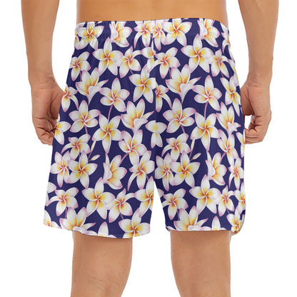 Watercolor Frangipani Flower Print Men's Split Running Shorts