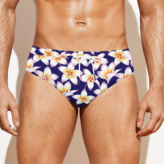 Watercolor Frangipani Flower Print Men's Swim Briefs