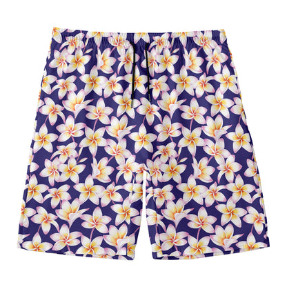 Watercolor Frangipani Flower Print Men's Swim Trunks
