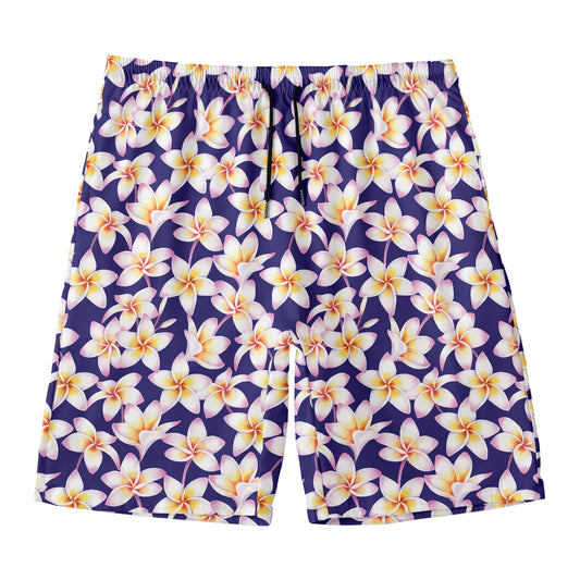 Watercolor Frangipani Flower Print Men's Swim Trunks