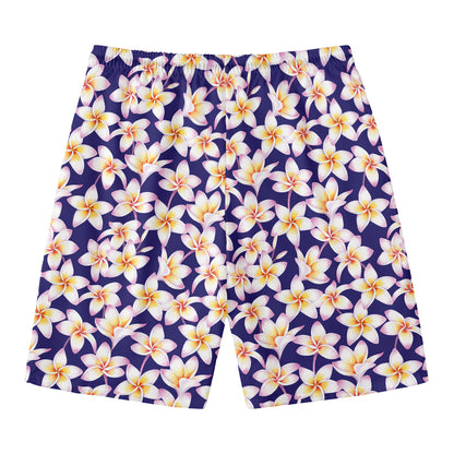 Watercolor Frangipani Flower Print Men's Swim Trunks