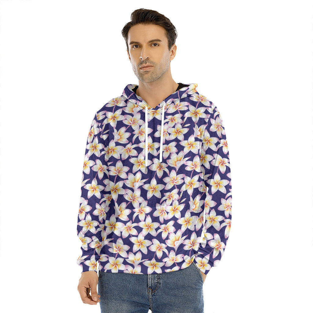 Watercolor Frangipani Flower Print Men's Velvet Pullover Hoodie