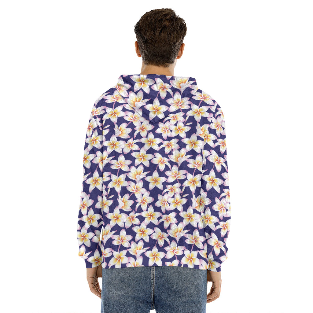 Watercolor Frangipani Flower Print Men's Velvet Pullover Hoodie