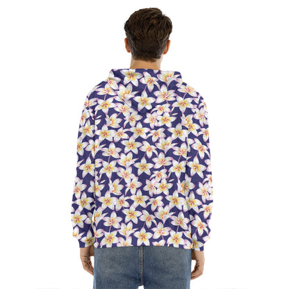 Watercolor Frangipani Flower Print Men's Velvet Pullover Hoodie