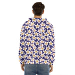 Watercolor Frangipani Flower Print Men's Velvet Pullover Hoodie