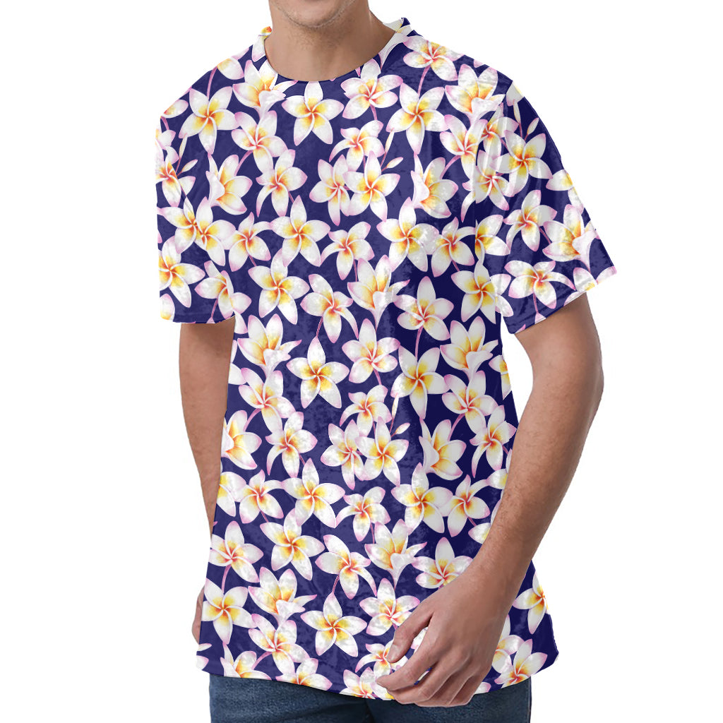 Watercolor Frangipani Flower Print Men's Velvet T-Shirt