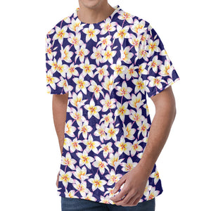 Watercolor Frangipani Flower Print Men's Velvet T-Shirt