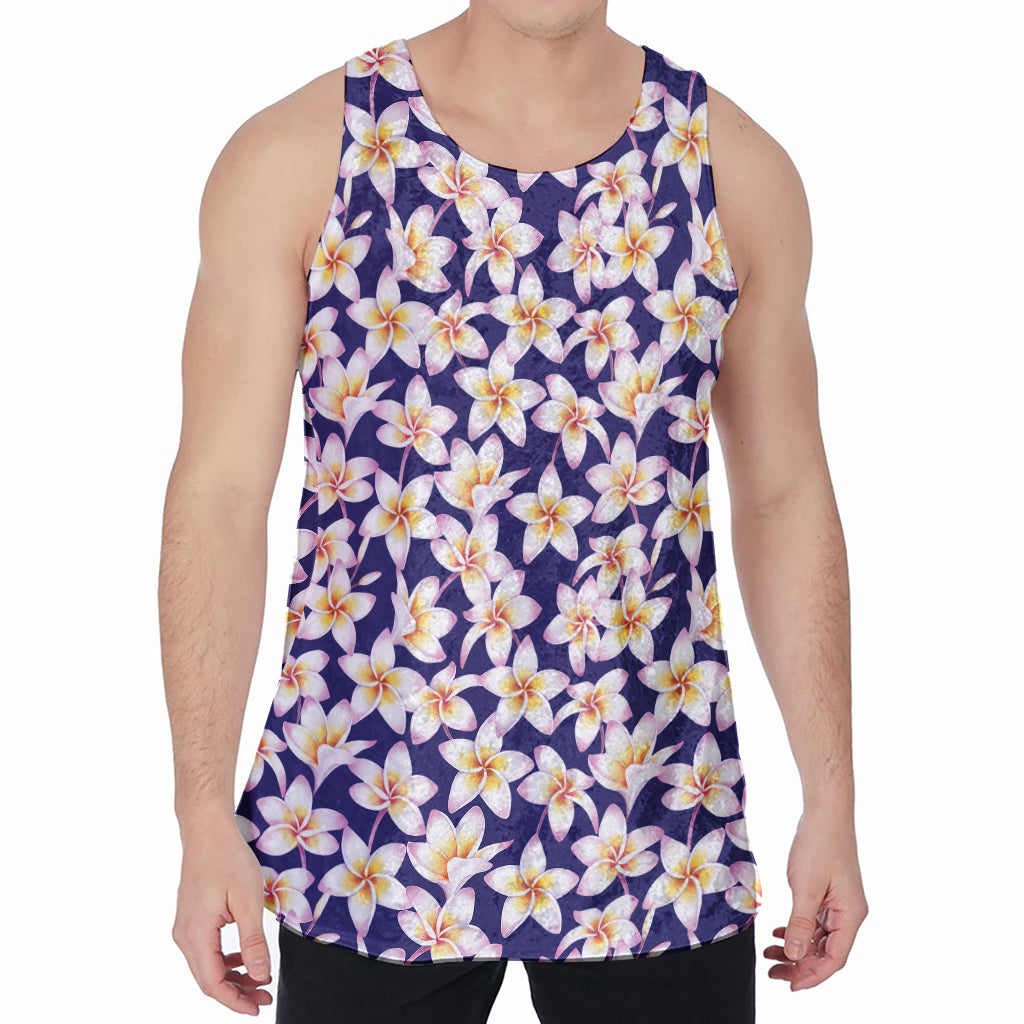 Watercolor Frangipani Flower Print Men's Velvet Tank Top