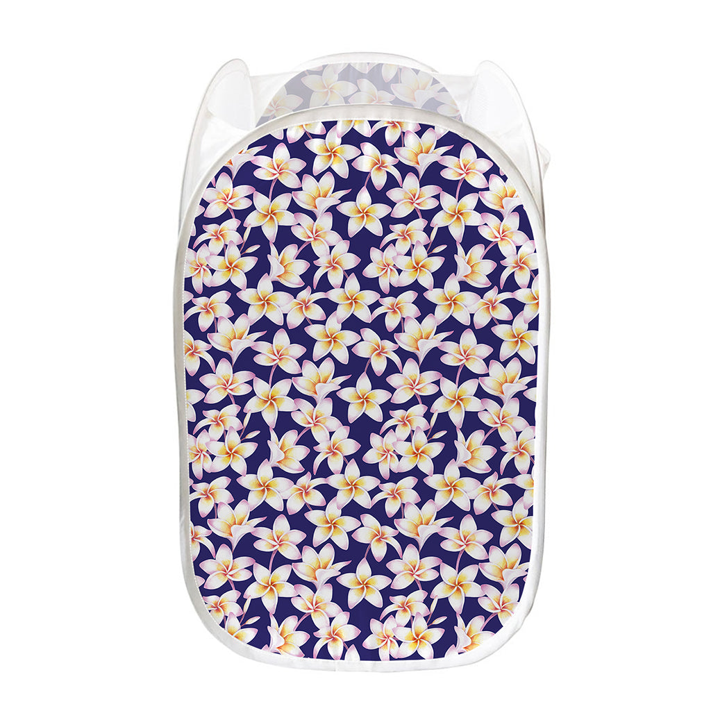 Watercolor Frangipani Flower Print Mesh Laundry Hamper