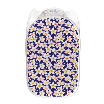 Watercolor Frangipani Flower Print Mesh Laundry Hamper
