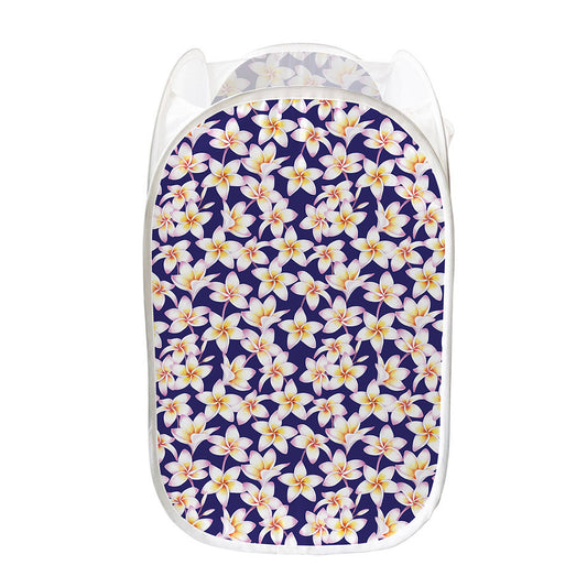Watercolor Frangipani Flower Print Mesh Laundry Hamper