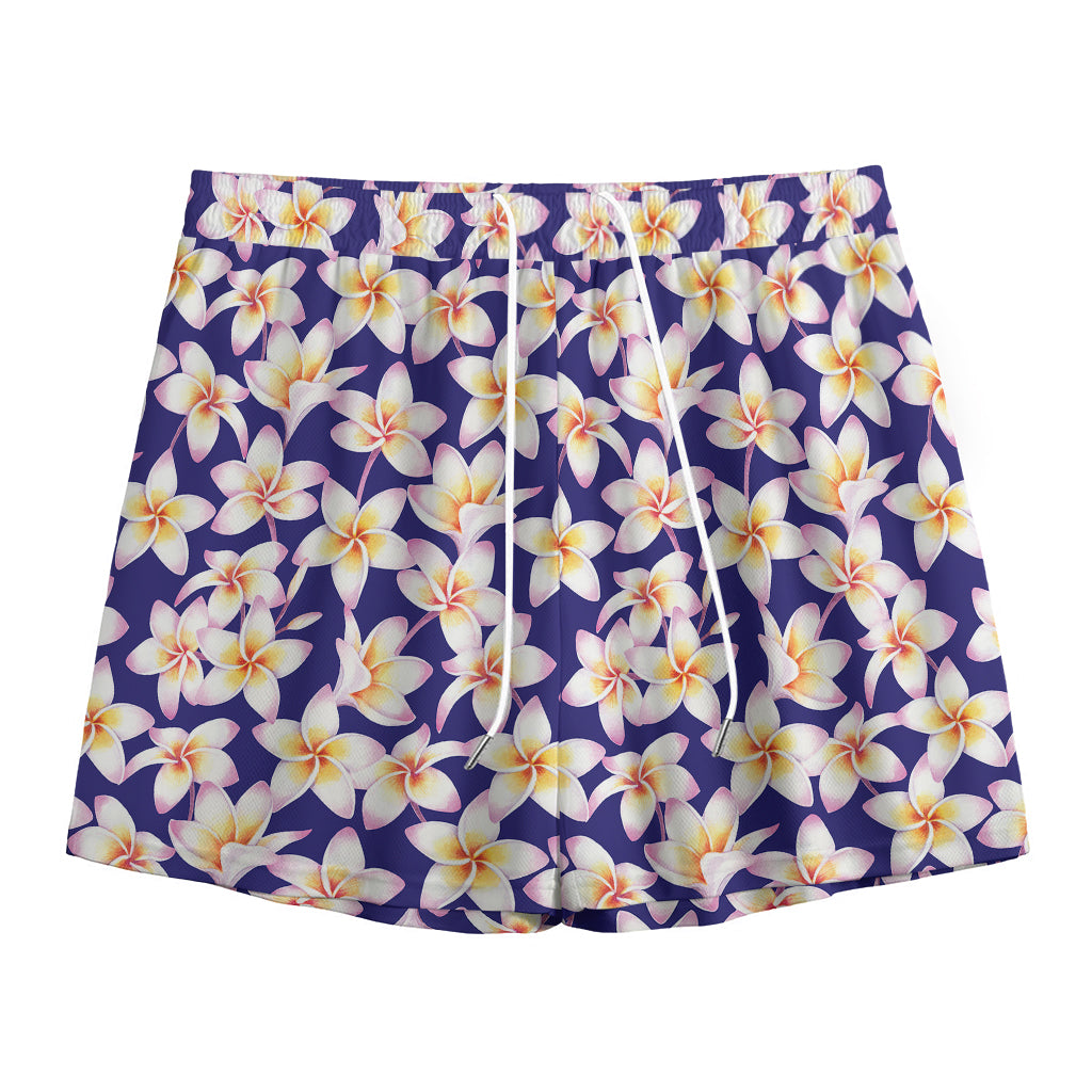 Watercolor Frangipani Flower Print Mesh Shorts