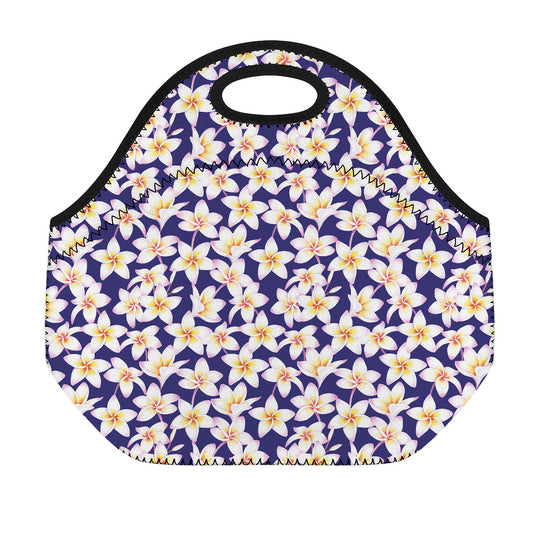 Watercolor Frangipani Flower Print Neoprene Lunch Bag