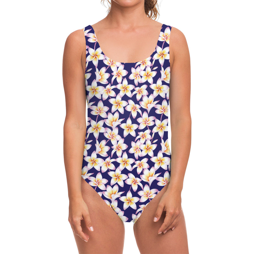 Watercolor Frangipani Flower Print One Piece Swimsuit