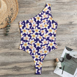 Watercolor Frangipani Flower Print One Shoulder Bodysuit