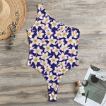 Watercolor Frangipani Flower Print One Shoulder Bodysuit