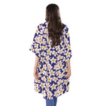 Watercolor Frangipani Flower Print Open Front Beach Cover Up