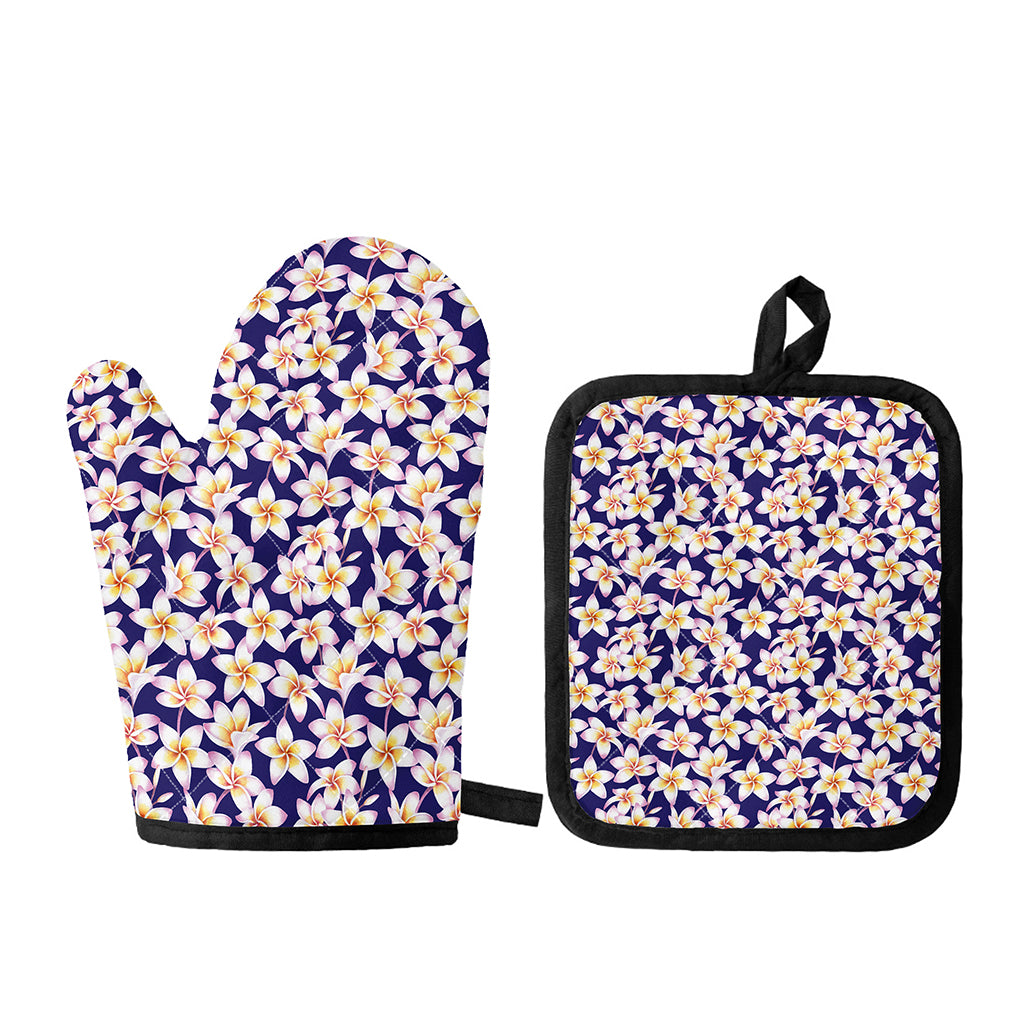 Watercolor Frangipani Flower Print Oven Mitt And Pot Holder Set