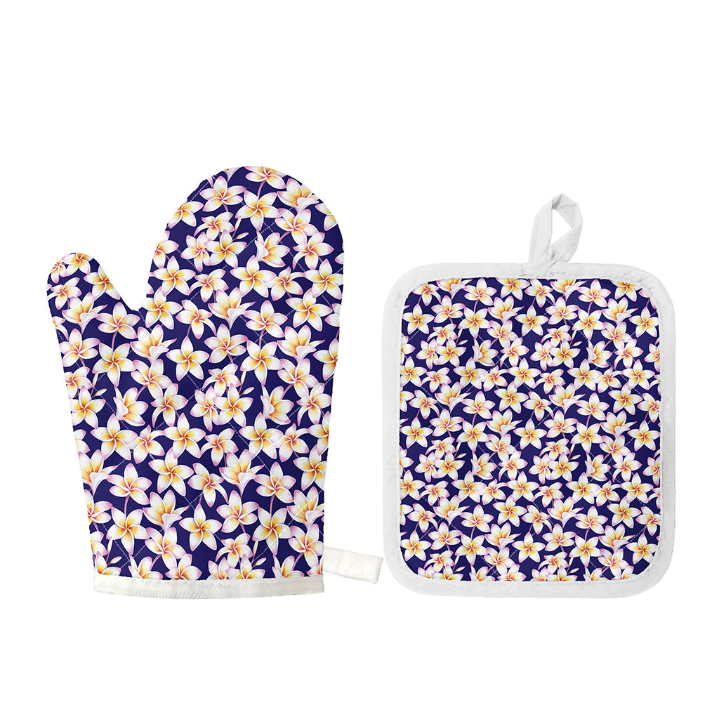 Watercolor Frangipani Flower Print Oven Mitt And Pot Holder Set