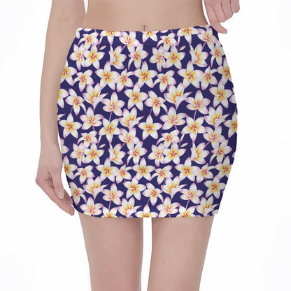 Watercolor Frangipani Flower Print Pencil Mini Skirt