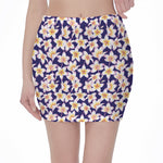 Watercolor Frangipani Flower Print Pencil Mini Skirt