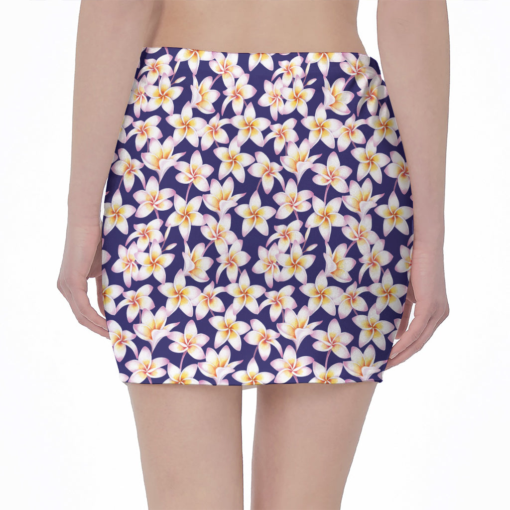 Watercolor Frangipani Flower Print Pencil Mini Skirt