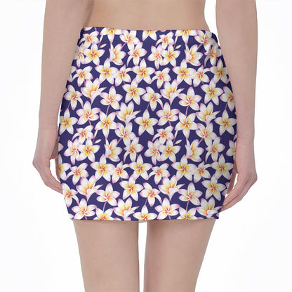 Watercolor Frangipani Flower Print Pencil Mini Skirt