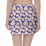 Watercolor Frangipani Flower Print Pencil Mini Skirt