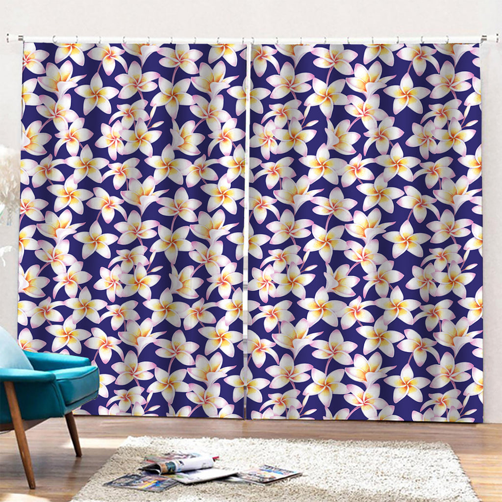 Watercolor Frangipani Flower Print Pencil Pleat Curtains