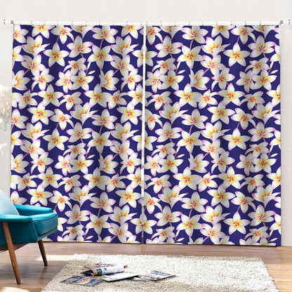 Watercolor Frangipani Flower Print Pencil Pleat Curtains