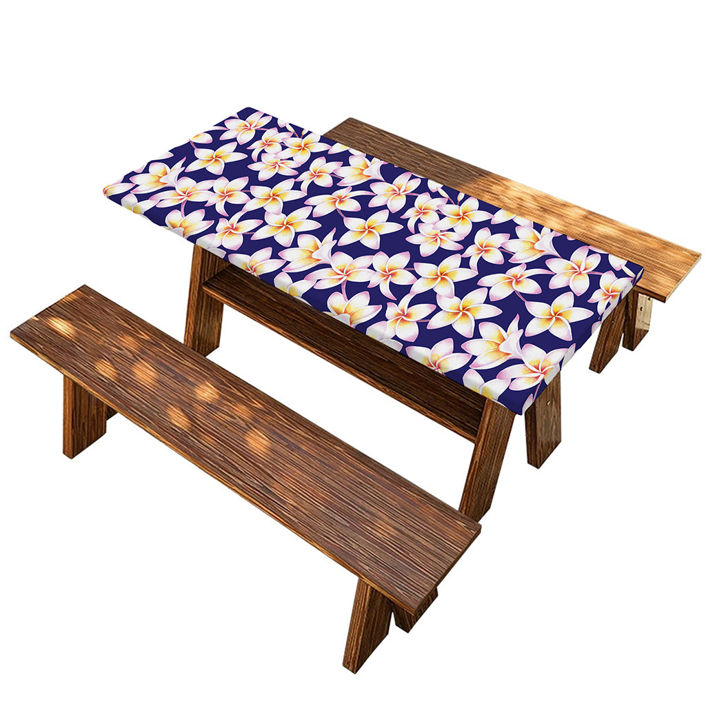 Watercolor Frangipani Flower Print Picnic Table Cover