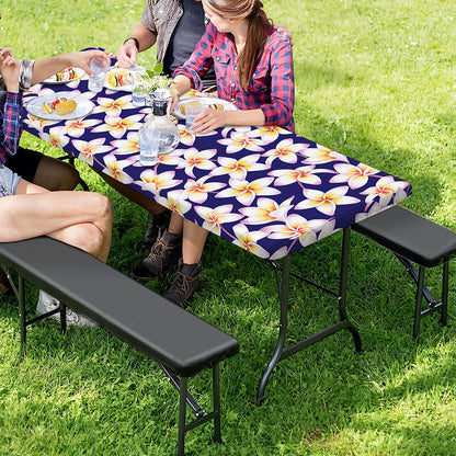 Watercolor Frangipani Flower Print Picnic Table Cover