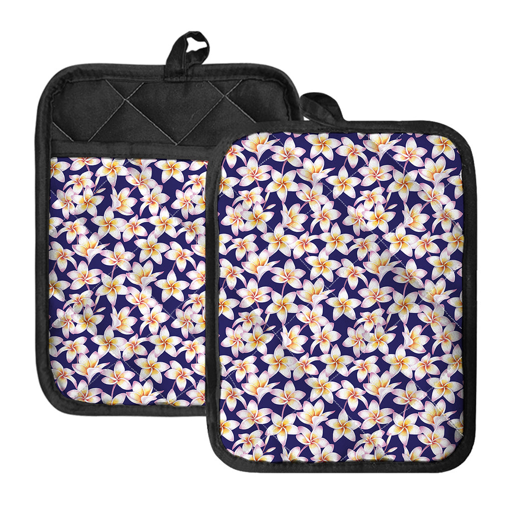 Watercolor Frangipani Flower Print Pot Holders With Pocket