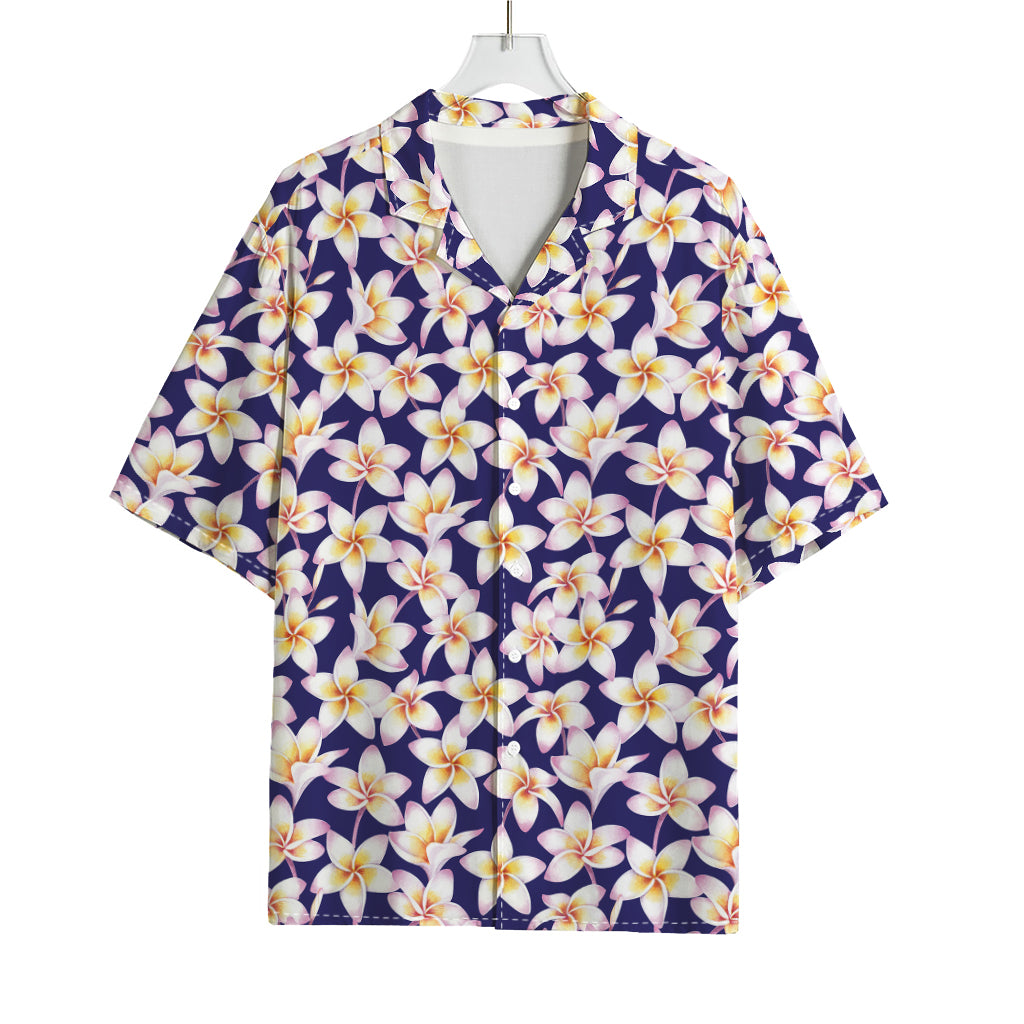 Watercolor Frangipani Flower Print Rayon Hawaiian Shirt